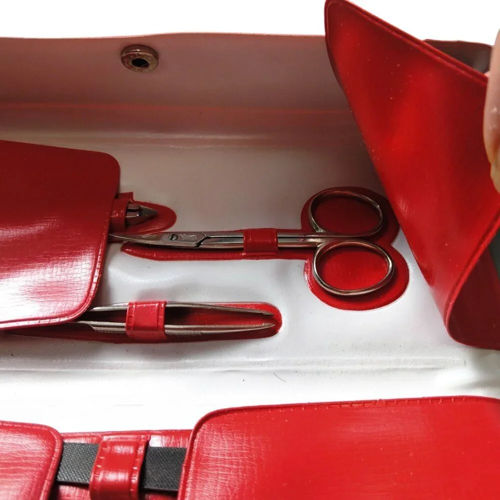 Kayser Manicure Pedicure Set In Red Case Vintage NEW 7 Piece Snap Closure